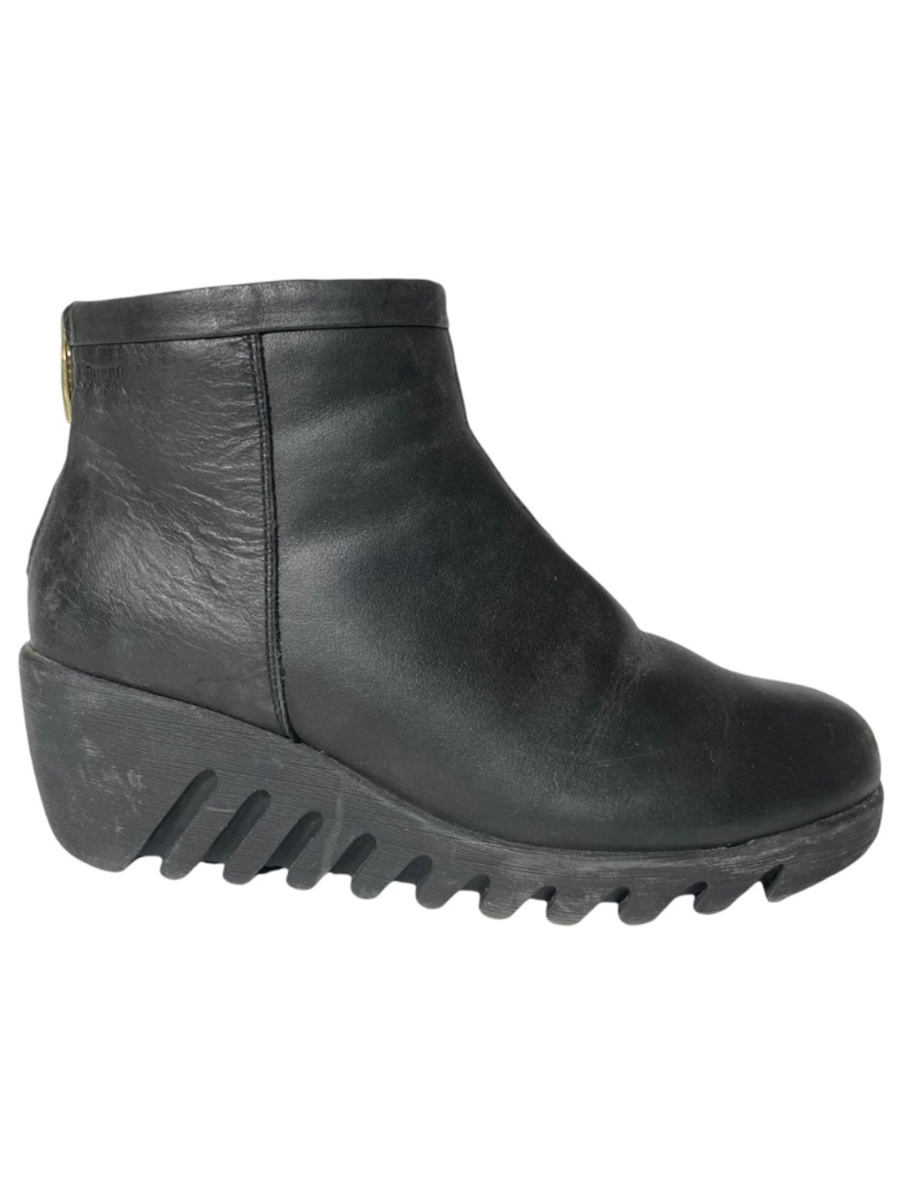 Cougar Leather Waterproof Boots 9 Bang Black Ankle Booties Wedge Lug Sole Round